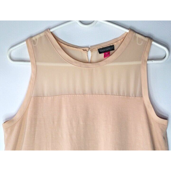 Vince Camuto Blouse Tank Womens M Pink Peach Blush Sheer Sleeveless Back Keyhole - Picture 3 of 8